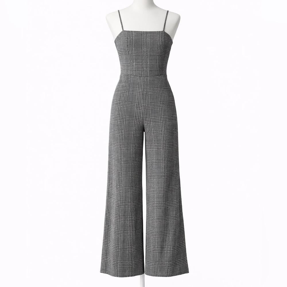 Forever 21 Black and White Plaid Jumpsuit Classic Checkered Office Pattern